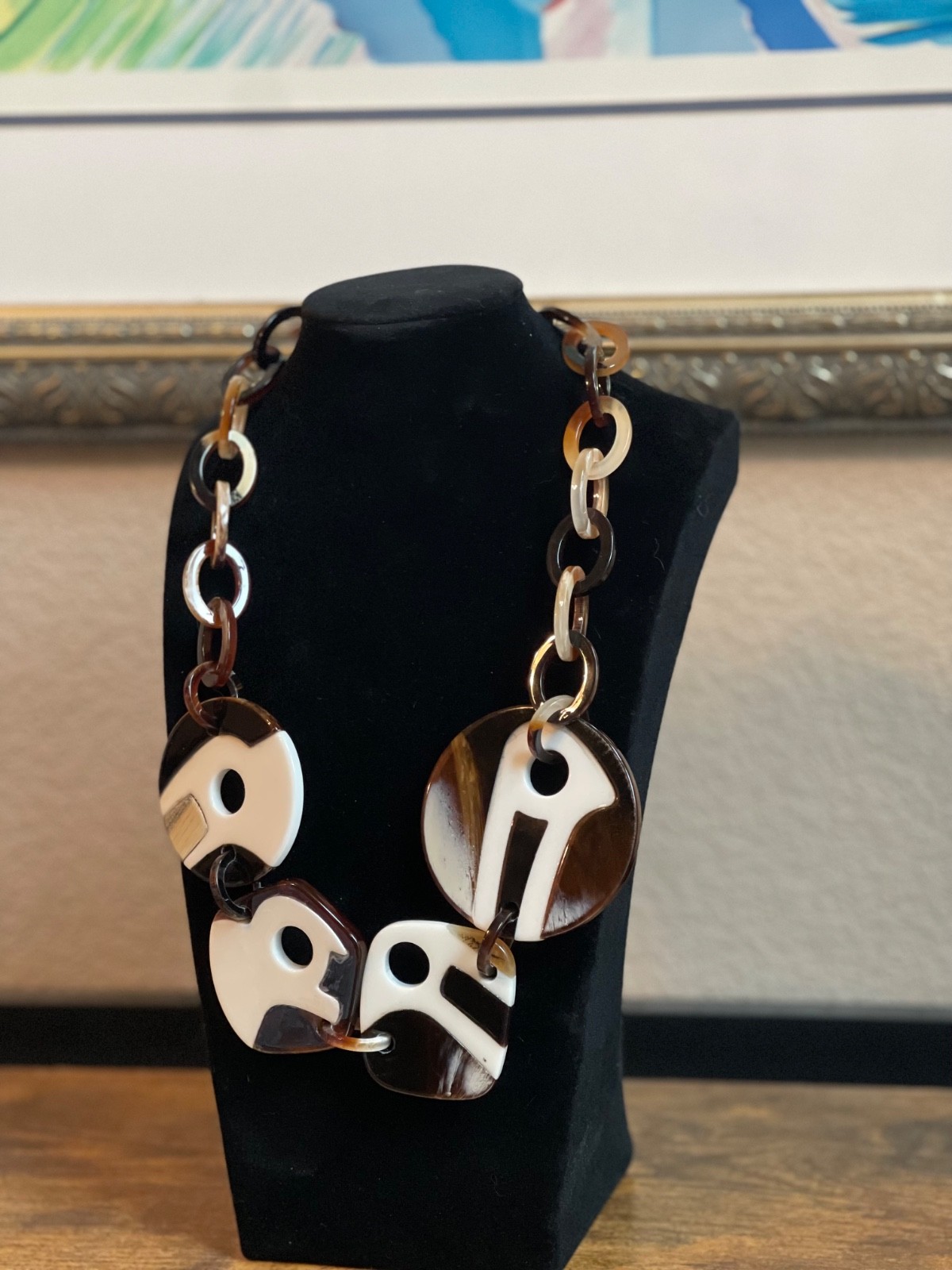 Vintage 60s Mod Chunky Statement Necklace Tortoiseshell Acrylic Geometric Runway