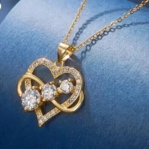 Heart Infinity Pendant 2Ct Round Cut Simulated Diamond In 14k Yellow Gold Plated