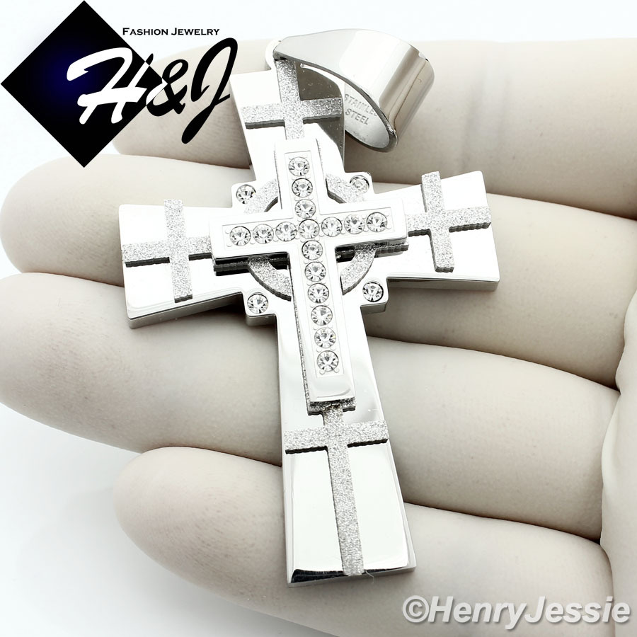 18-40″MEN Stainless Steel 9mm Silver Cuban Curb Chain Bling CZ Cross Pendant*N7