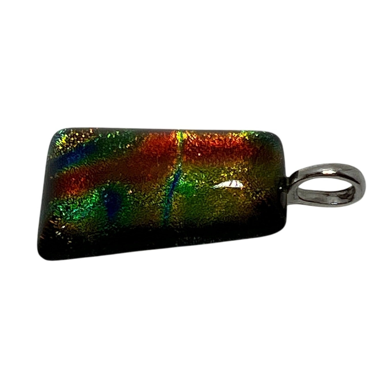 ART GLASS Dichroic Pendant Necklace Rainbow Rectangular Handmade Multi Colored