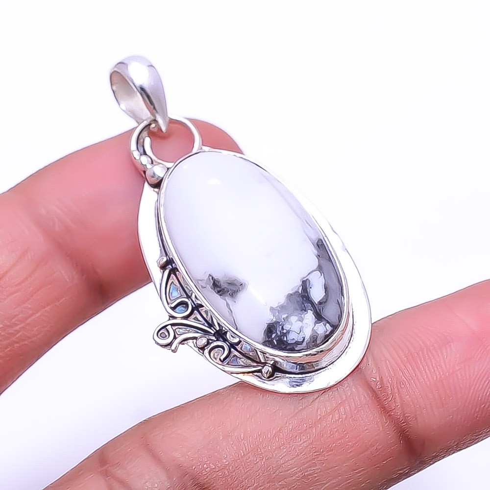 Natural White Howlite – United States 925 Sterling Silver Pendant 1.76″ P1639911