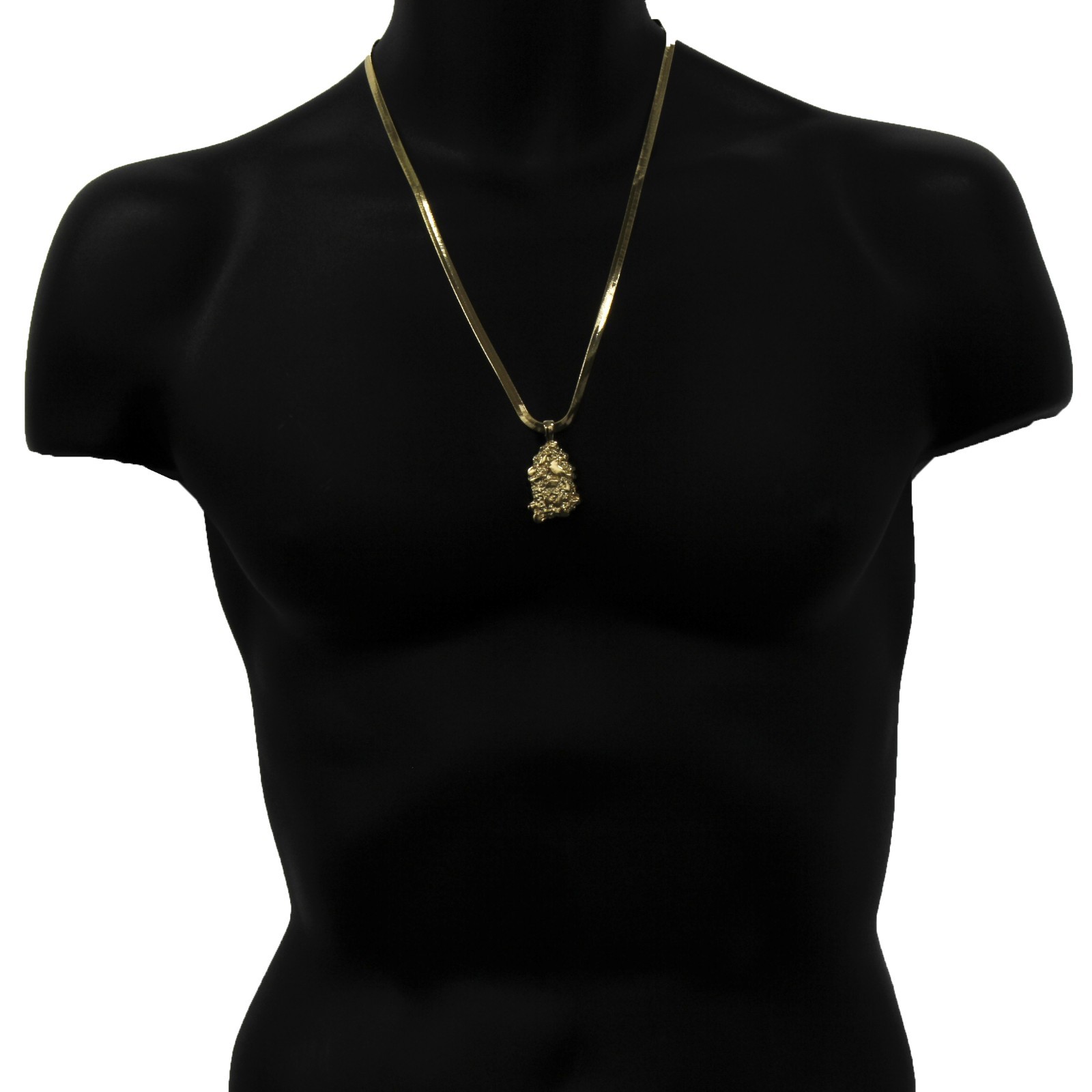 14K Gold Plated Nugget Pendant Hip-Hop 4mm/24″ Herringbone Chain