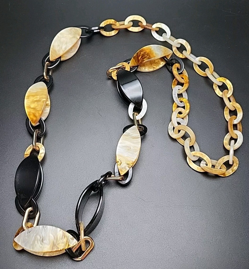 Long 38″ Faux MOP Acrylic Resin Link Statement Necklace