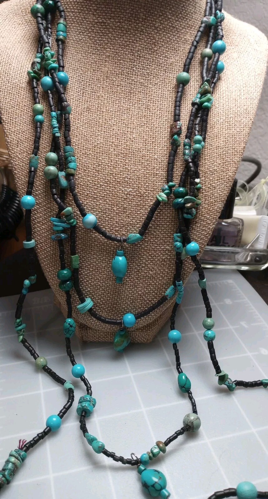 Av925 Marked Closure Hook Blue Rock,Stone Unknown Beaded Multistrand 16″necklace