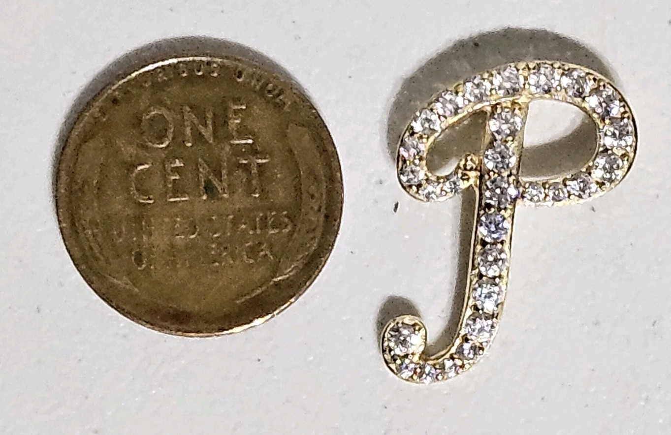 14K Gold Letter P Cubic Zirconia Pendant