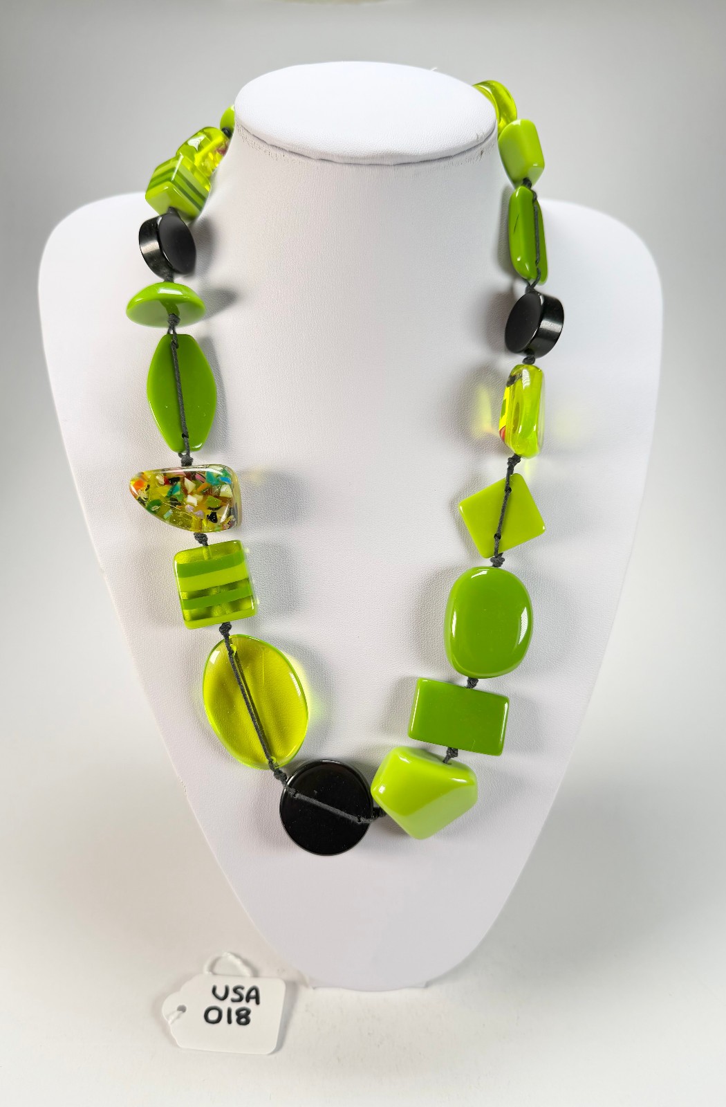 Jackie Brazil “Indiana” Light Green Multi-Bead Medium Resin 70cm Necklace (N003