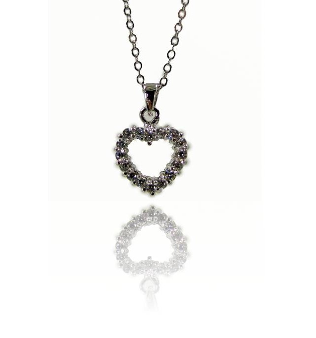 Cubic Zirconia Double Sided Heart Pendant Necklace with Clear Stones – NEW