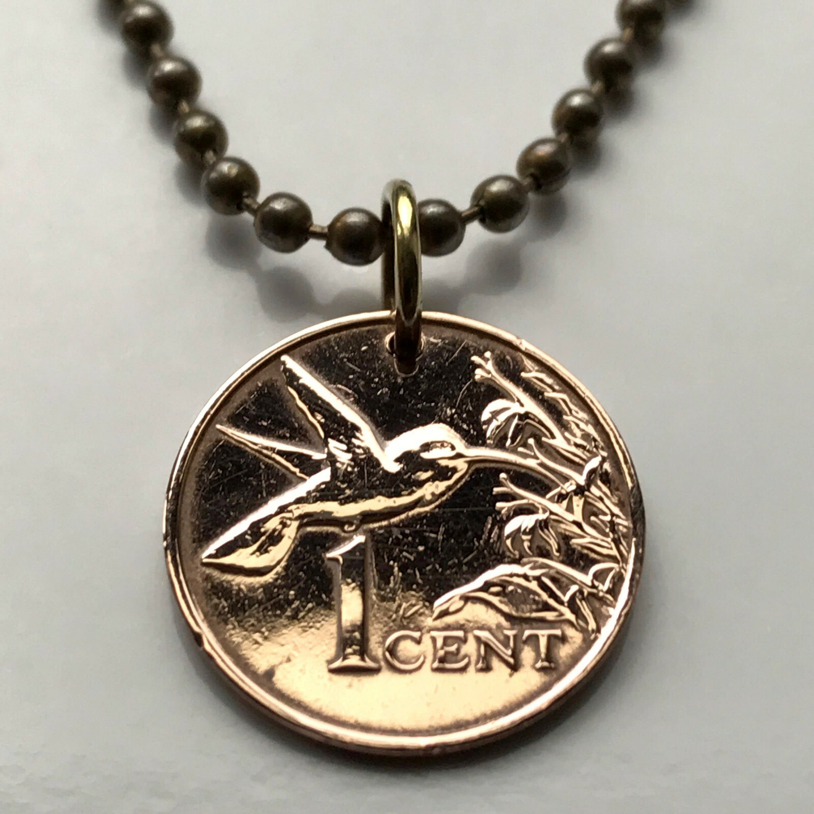 Trinidad & Tobago Cent coin pendant Trinidadian hummingbird Port of Spain 000525
