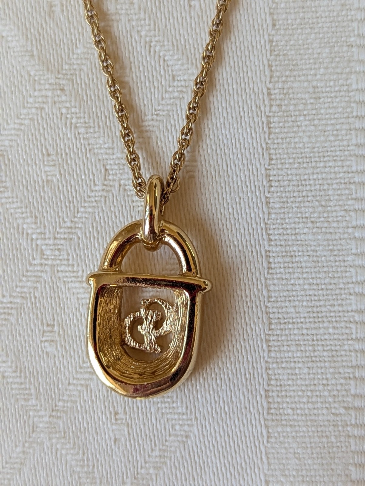 Vintage Christian Dior Padlock Stirrup CD Logo Necklace Gold Crystals Germany