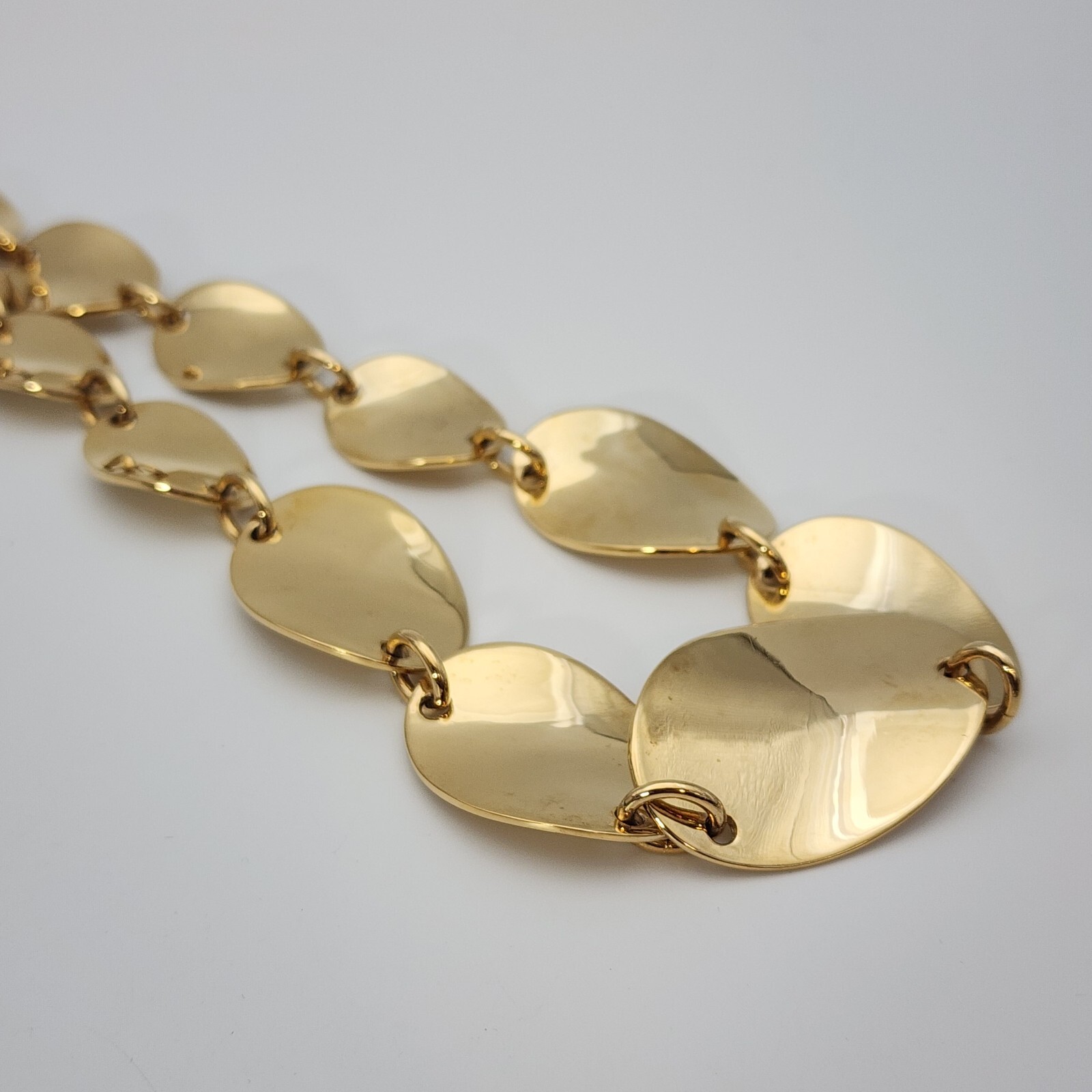 Vtg Choker Francesca Visconti Graduated Waved Ovals Shiny Gold Tone Necklace 16″