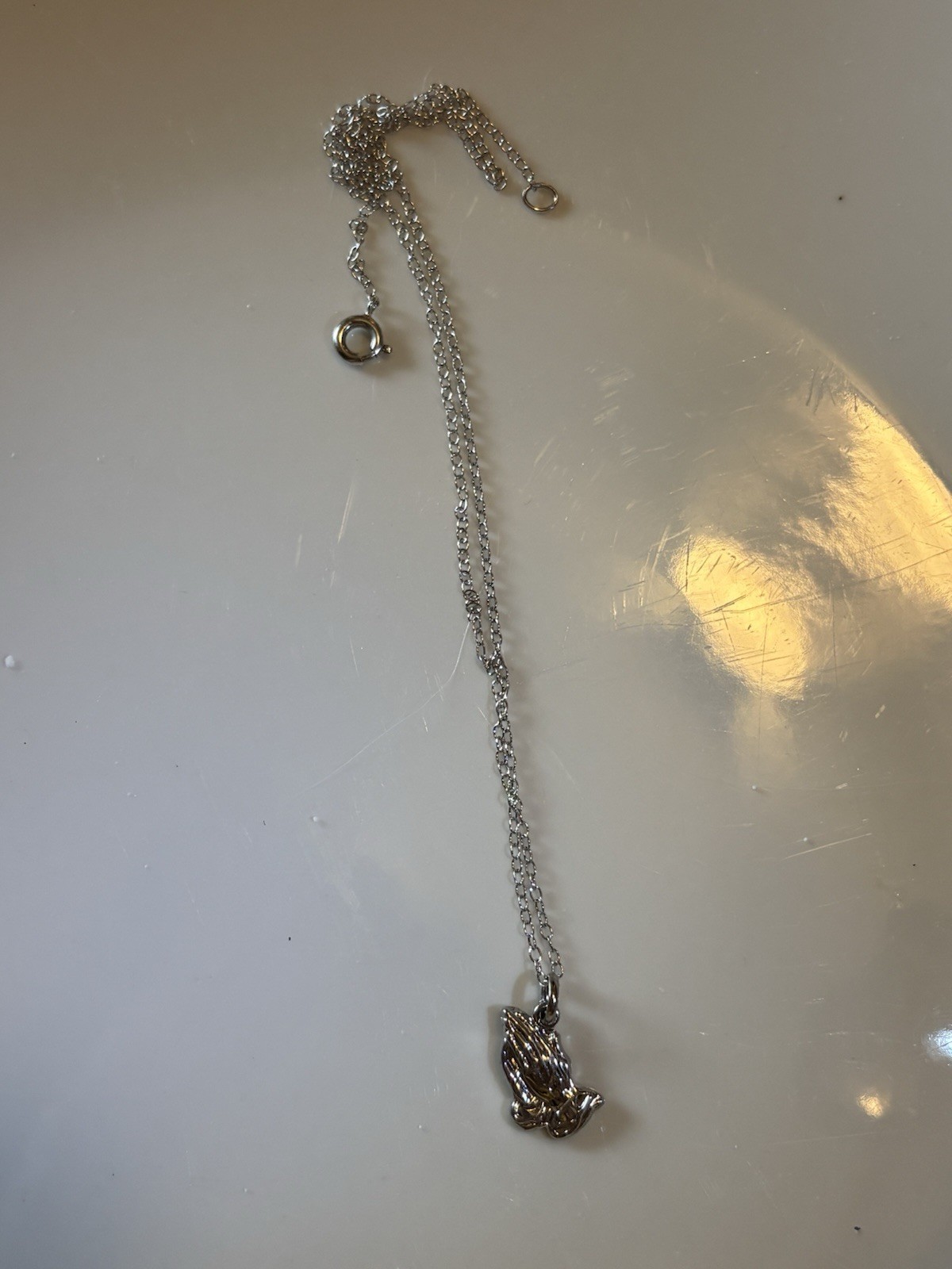 Sterling Silver Praying Hands Pendant 16 inch Chain
