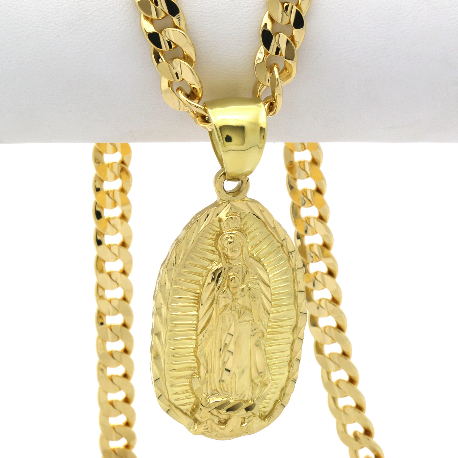 Mens 18k Gold Plated Guadalupe Hip-Hop Pendant 6mm Cuban Chain Necklace