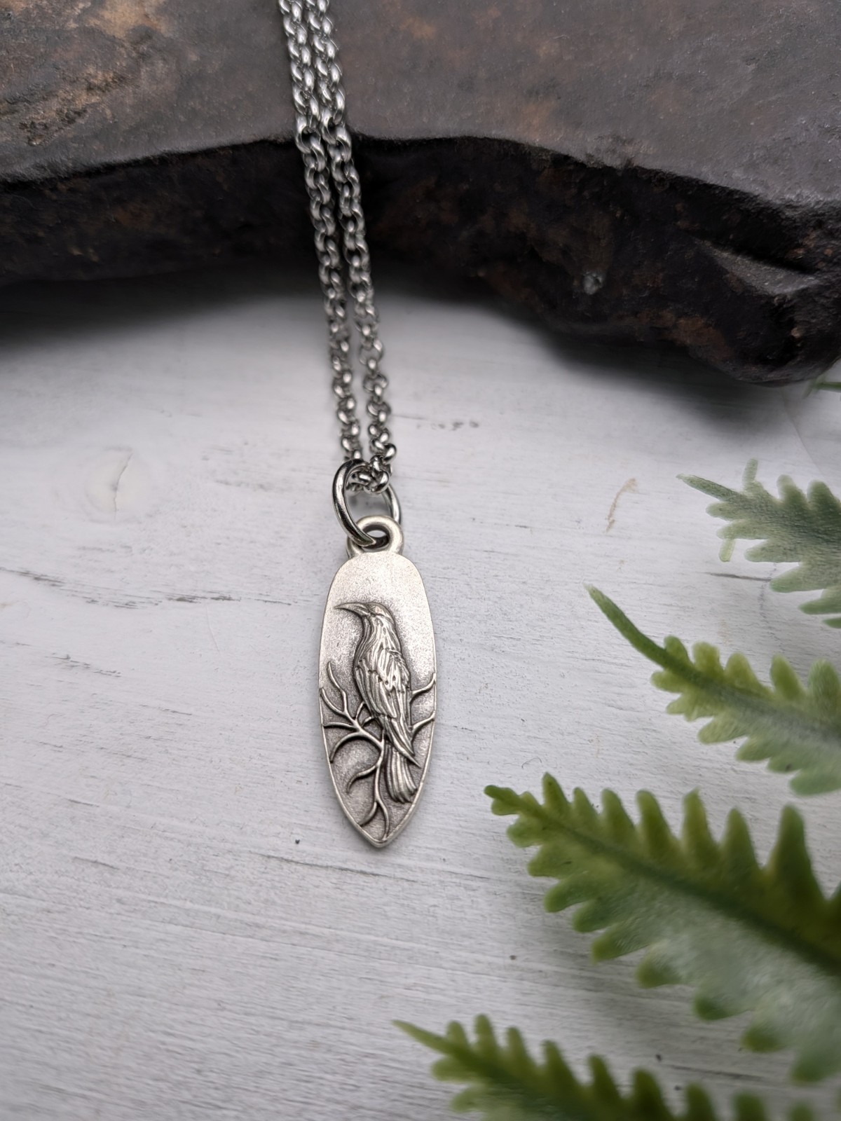 Raven Pendant Necklace, Jewelry, Black Bird Crow