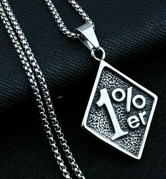 Mens Motorcycle Outlaw 1%er Biker One Percenter Pendant Necklace Stainless Steel