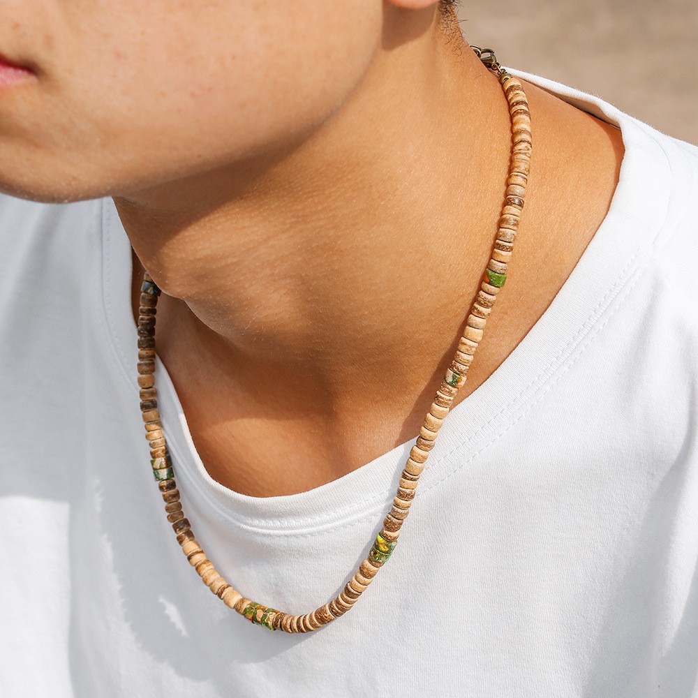 Boho Coconut shell Stone Bead Necklace for Men Women Bohemia Fashion Surf Choker