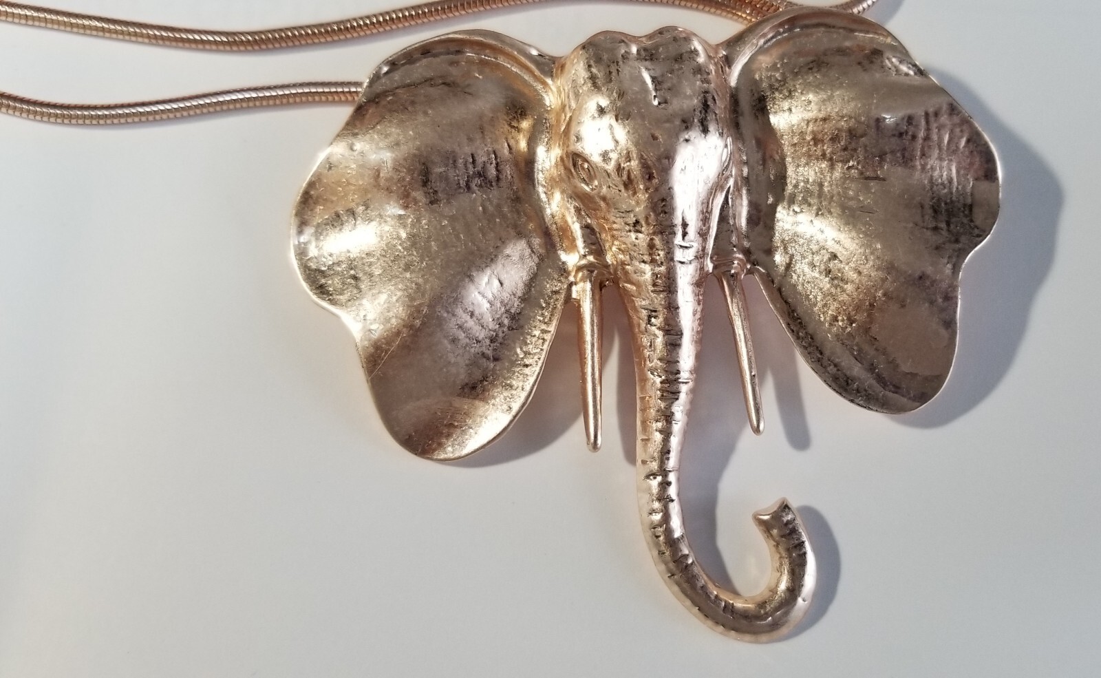 Stunning Rose Gold Tone 3.5in ELEPHANT Head Pendant Long Mesh Chain Necklace