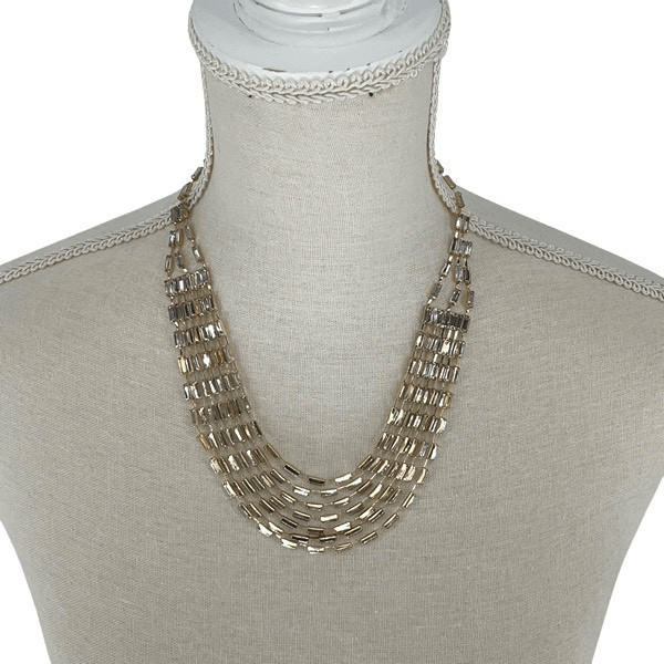 Parfois Womens Crystal Goldtone Multilayered Necklace Gold White NWT