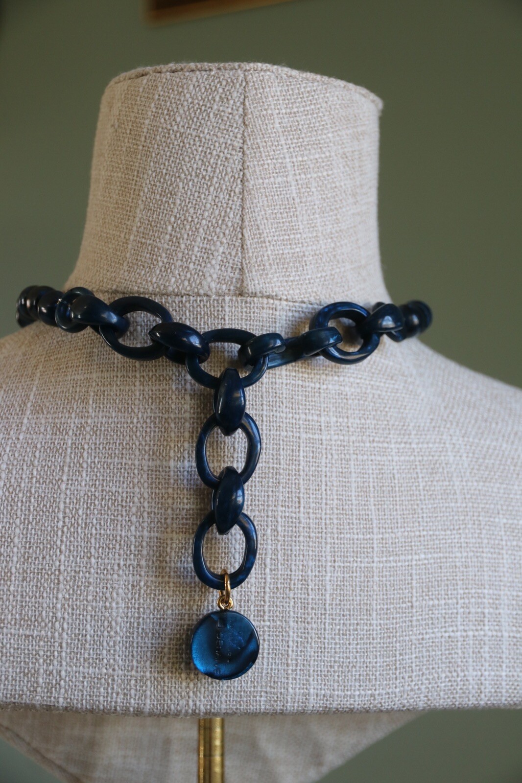 Dominique Denaive Paris Sapphire Blue Heart Natural Resin Necklace