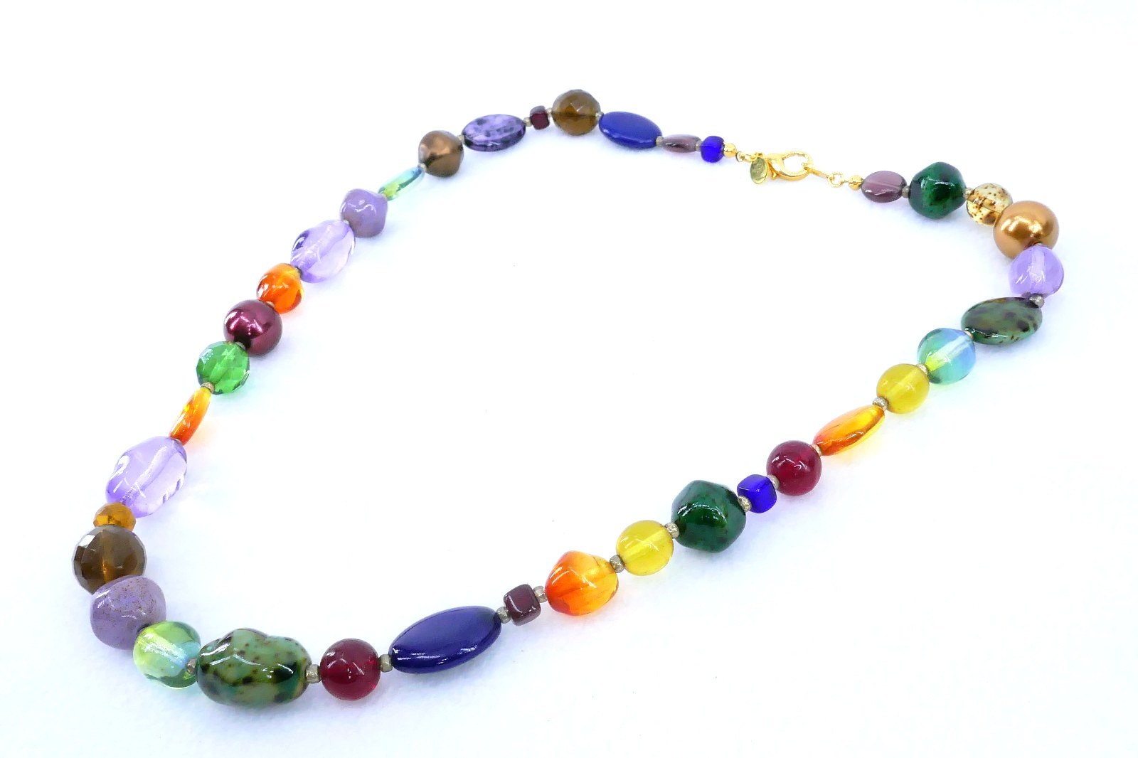 JOAN RiVERS MCM MiD CENTURY STYLE ART GLASS BEADED METAL SPACER 23″ NECKLACE