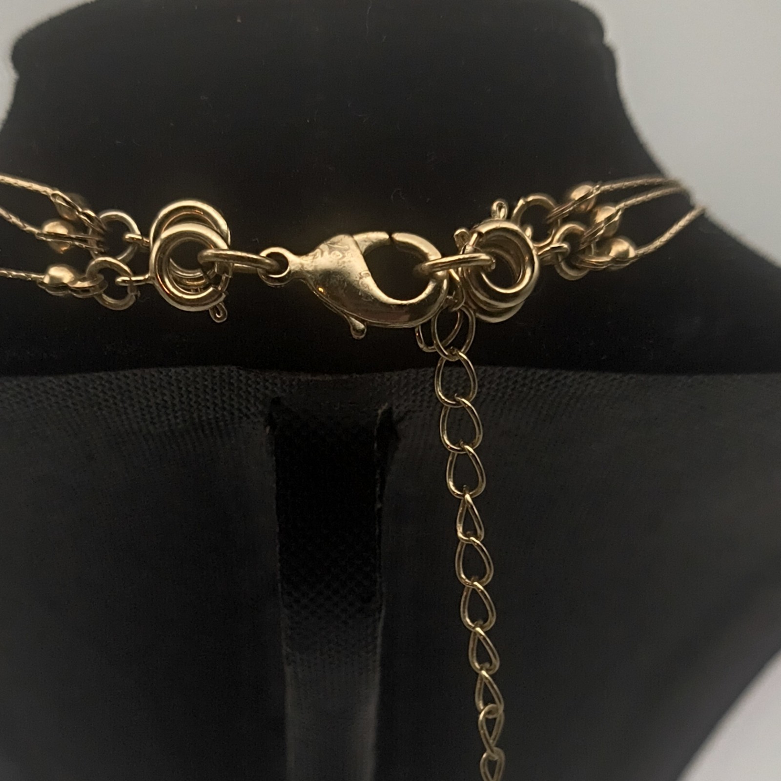 Gold Tone Layered Cable Chain Necklace Gray Round Crystal Beaded Adjustable