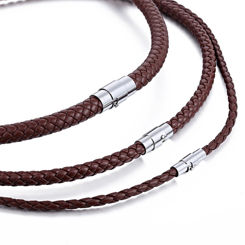 Hand-Woven Faux Leather Rope Bare Chain, Metal Push Lock, 45-90cm