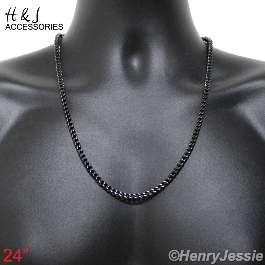 24″30″36″MEN Stainless Steel 4.5mm/6mm Black Plated Franco Box Chain Necklace