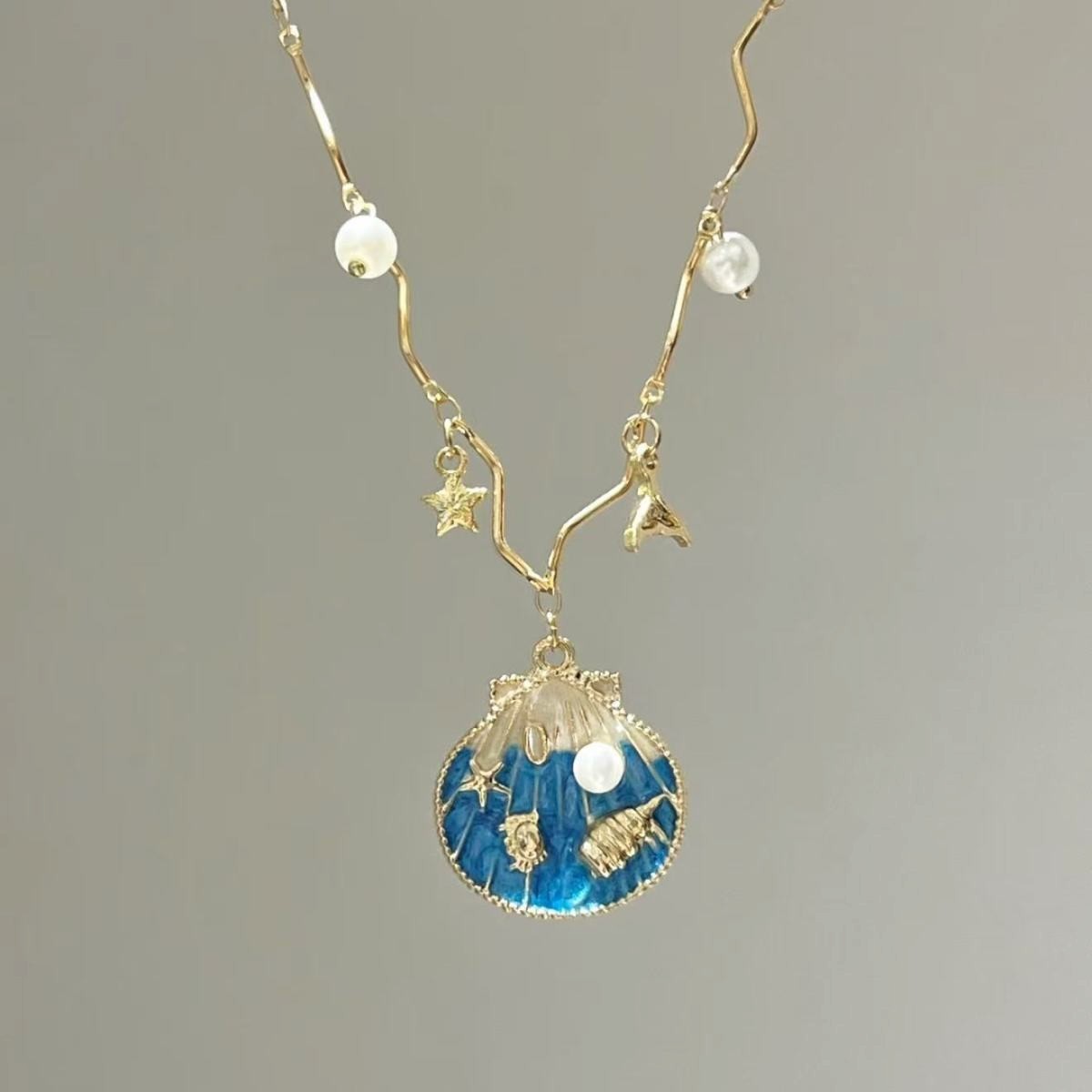 Blue and Gold Star Beaded Necklace 3-Piece Set
