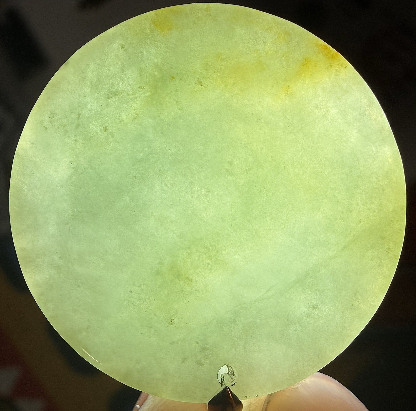 Green Jade Jadeite Round Disc Pendant Necklace on Black Cord w/ Certificate