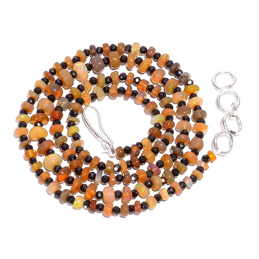 26.75 Ct. Natural Multi Fire Ethiopian Opal Gemstone Beads Necklace 16″ A-2517