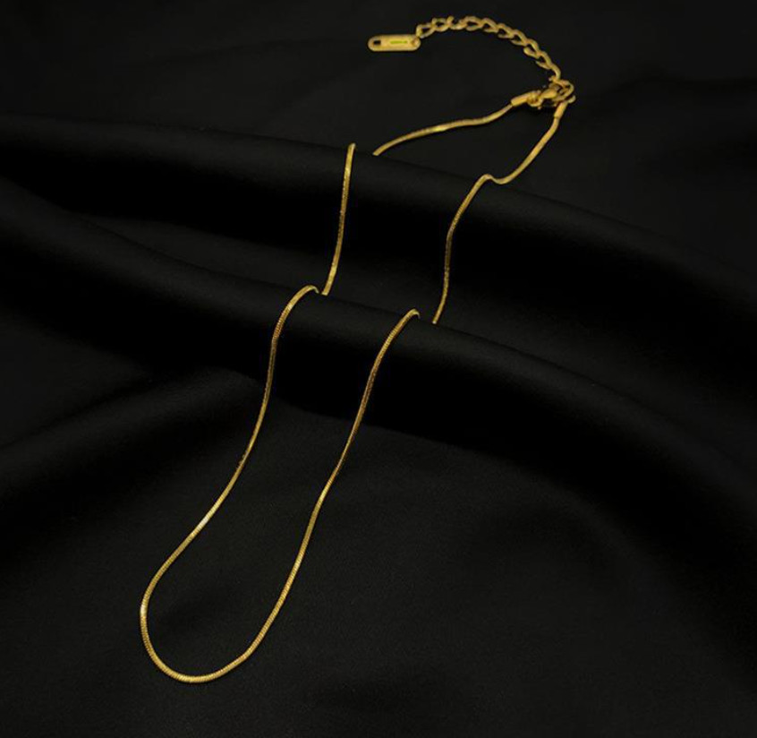 18K Gold Plated Stainless Steel Snake Round Chain Choker Necklace 16+2″ AG