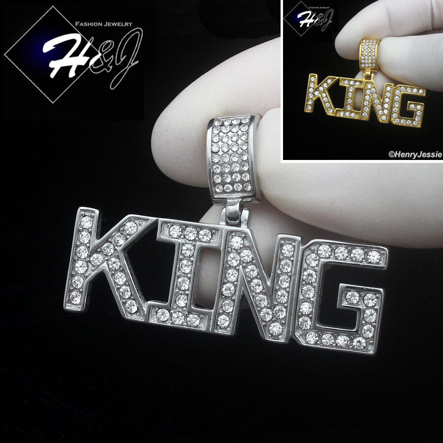 MEN’s Stainless Steel ICY CZ 3D Gold Plated/Silver “KING” Letter Pendant*P148