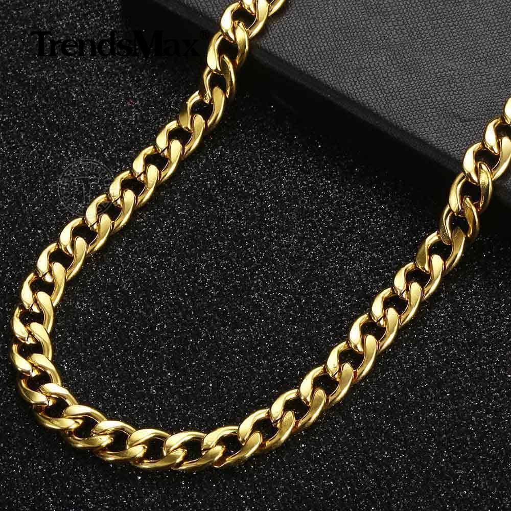 10mm 20″ Gold Plated Stainless Steel Curb Cuban Link Chain Necklace