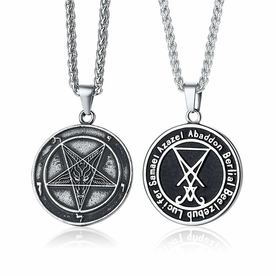Men’s Stainless Steel Baphomet GOAT Sigil of Lucifer Coin Pendant Necklace