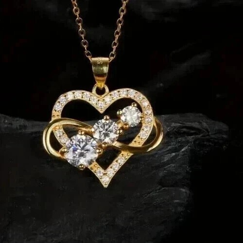Heart Infinity Pendant 2Ct Round Cut Simulated Diamond In 14k Yellow Gold Plated
