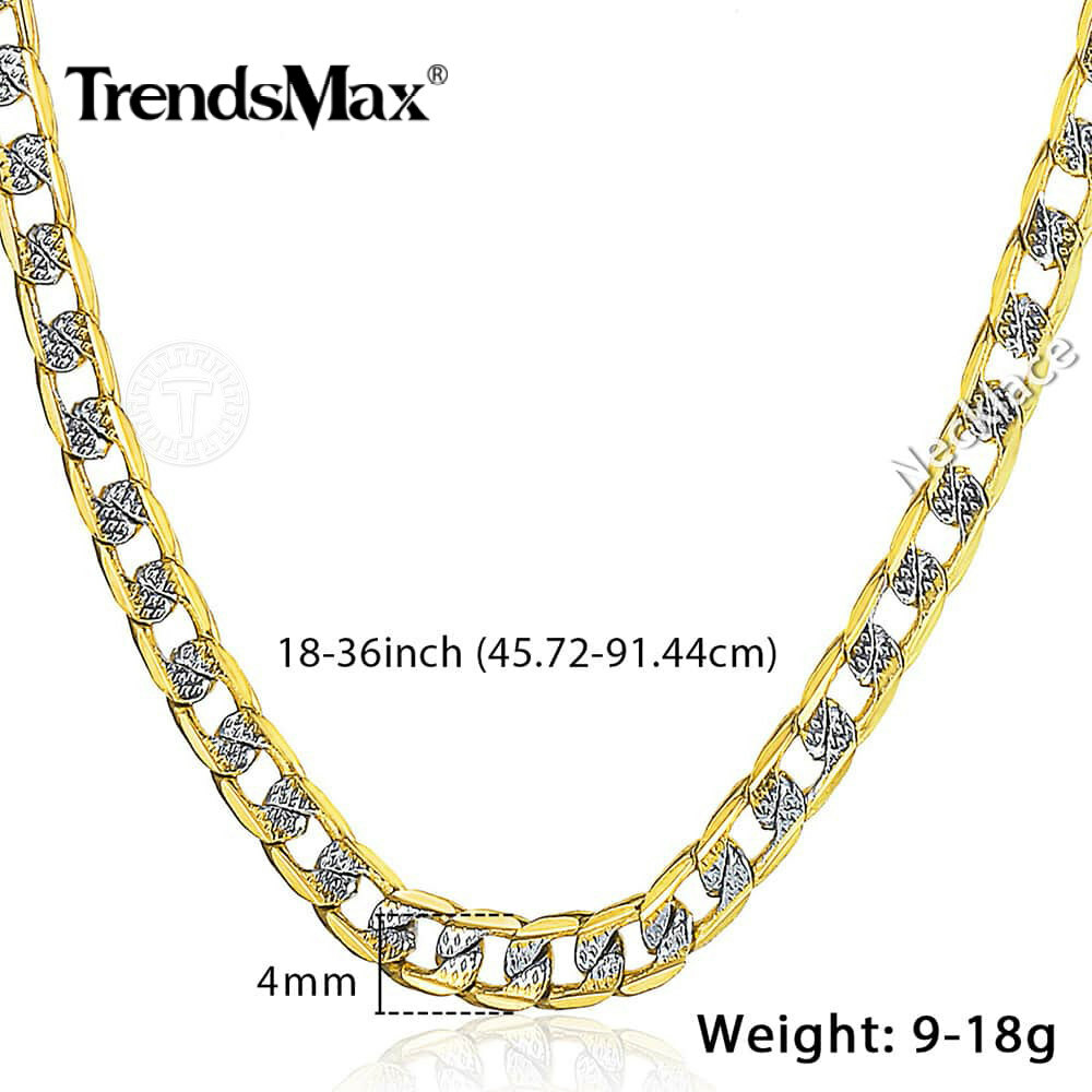 4mm 18-30″ Diamond-Cut Curb Cuban Link Gold Plated Chain Necklace Men Women Gift