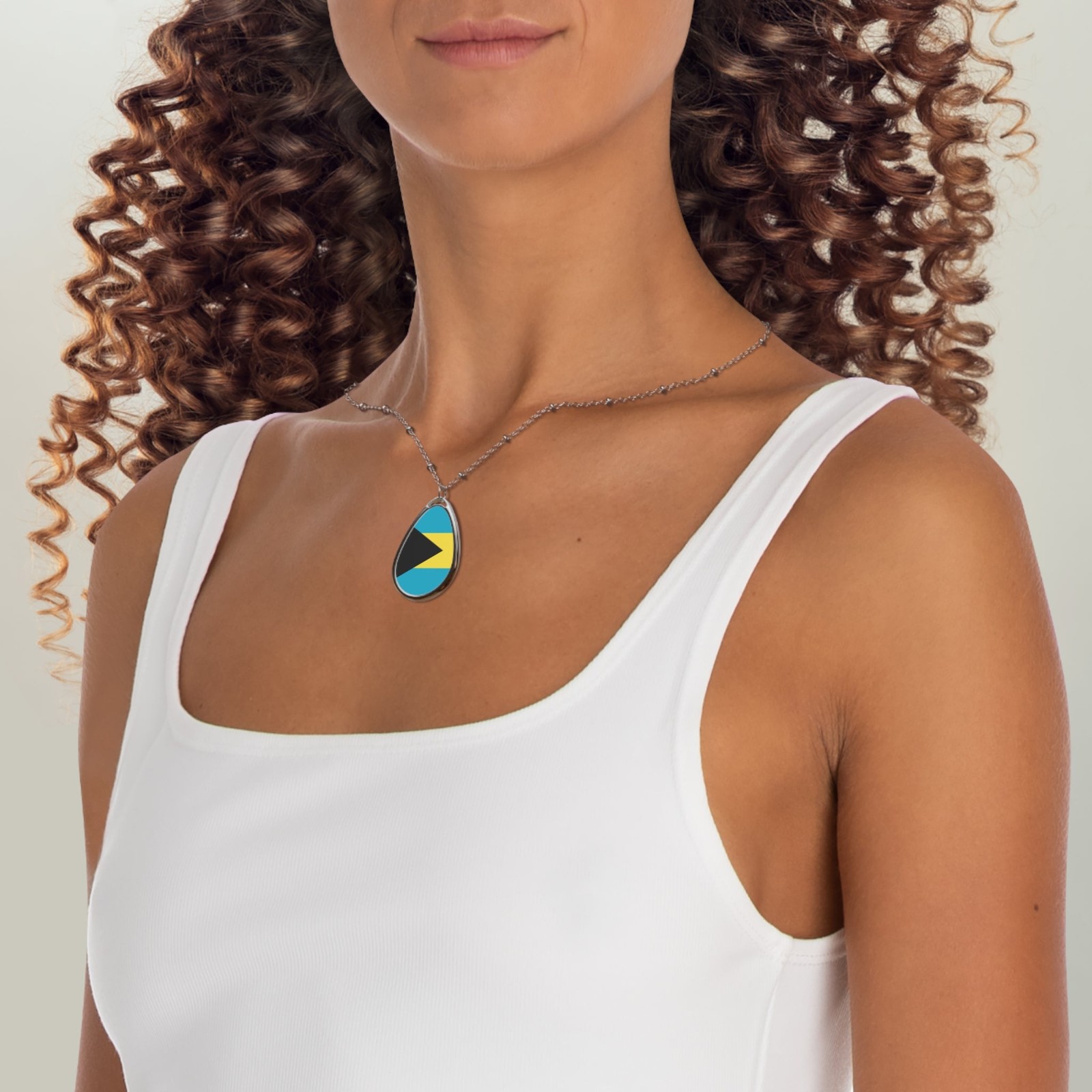 Bahamas Flag Oval Necklace – Bahamian Pride Jewelry – One Size / Silver