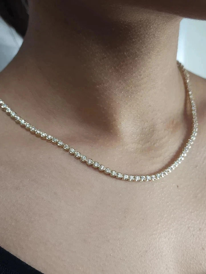 13Ct Round Cut Moissanite 14K Yellow Gold Plated Women’s Tennis Necklace 16”