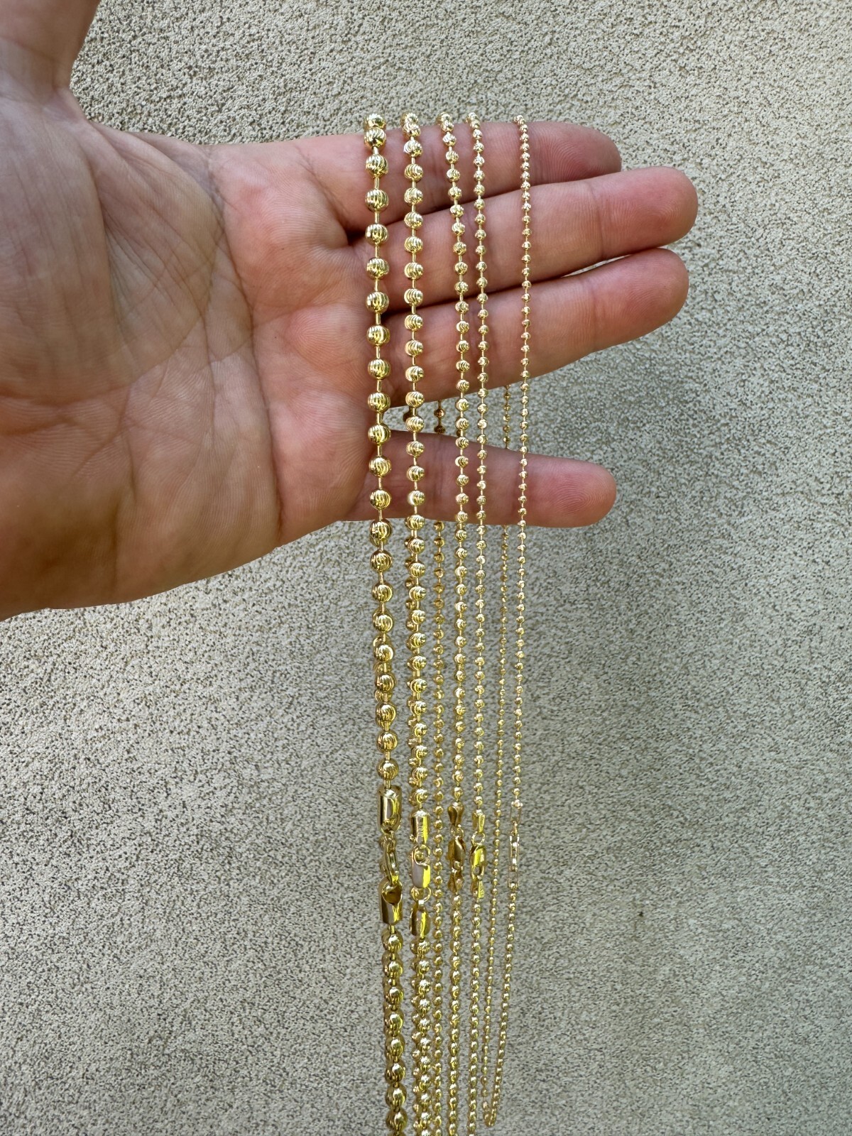 Ball Moon Chain SOLID 925 Silver 14k Yellow Gold Vermeil Hip Hop Diamond Cut