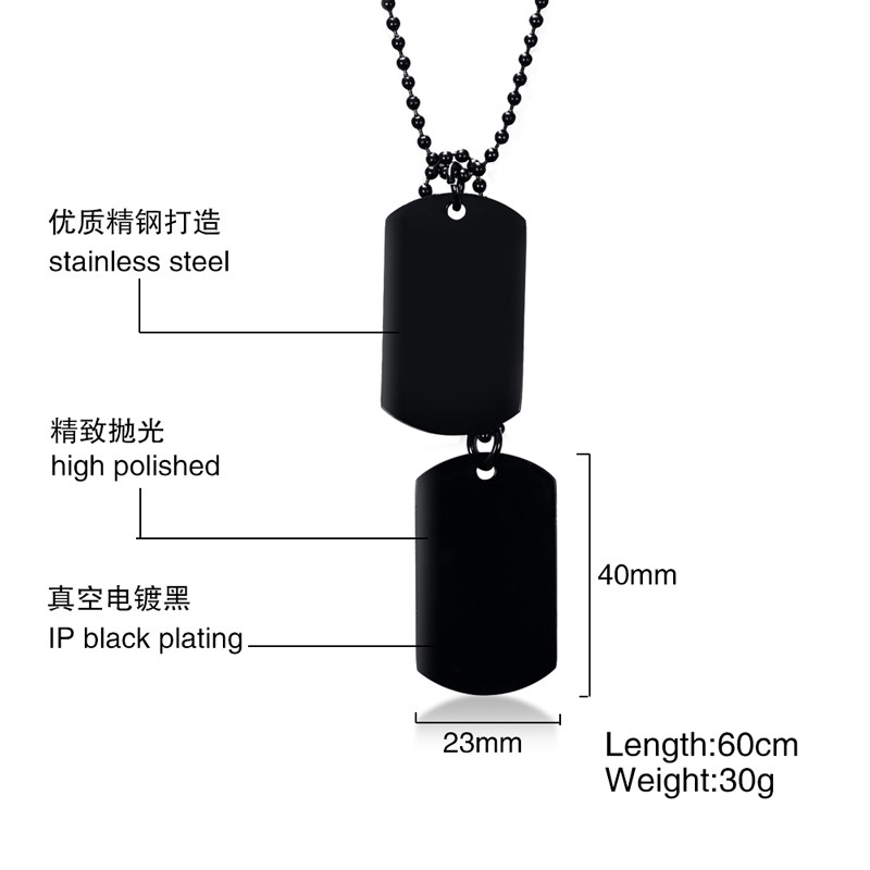 Fashion Double Dog Tag Pendant Women Men Necklace Link Stainless Steel Xmas Gift