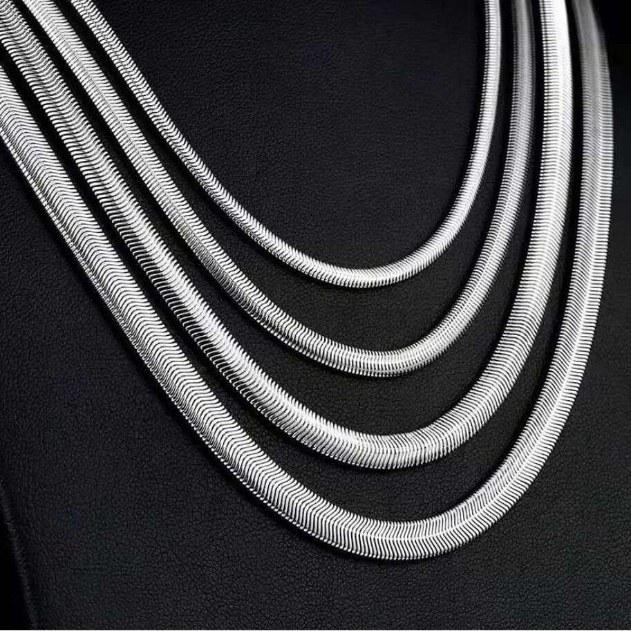 1.6-8mm Real Stainless Steel Silver Flat Snake Chain Necklace Women Men 18-36”