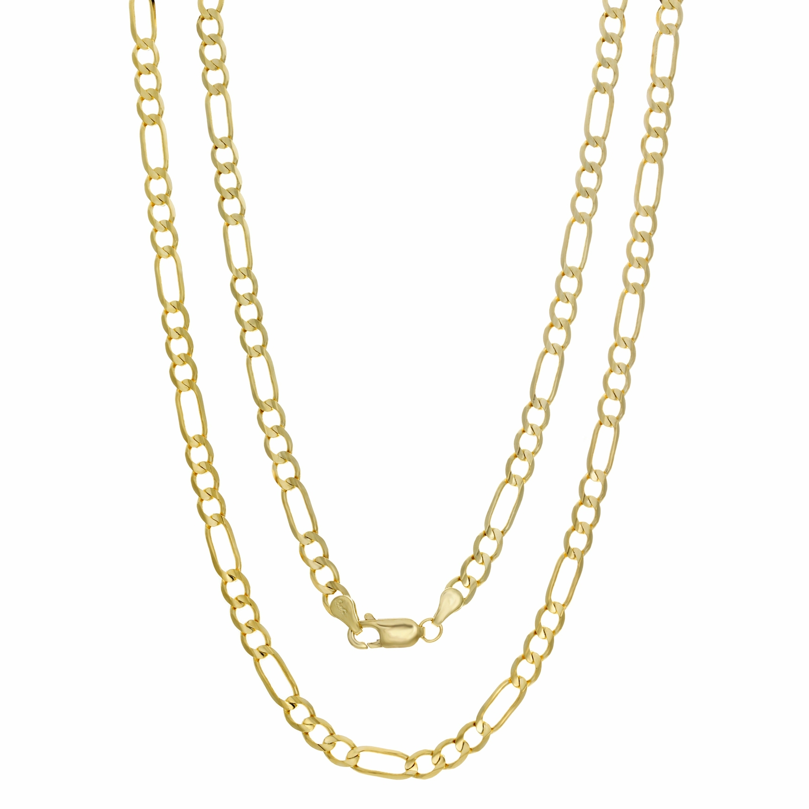 Genuine 18K Yellow Gold Filled Italian Figaro Chain Necklace, Many Width/Length