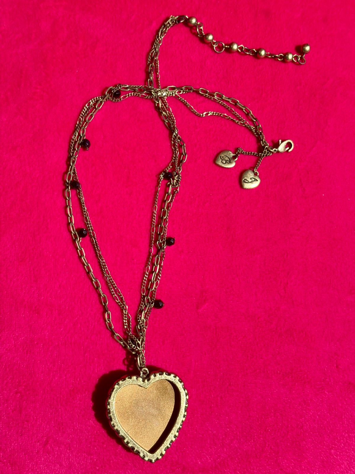 Vintage Betsey Johnson Multi-Chain Leopard Heart Pendant Necklace Y2K Whimsygoth