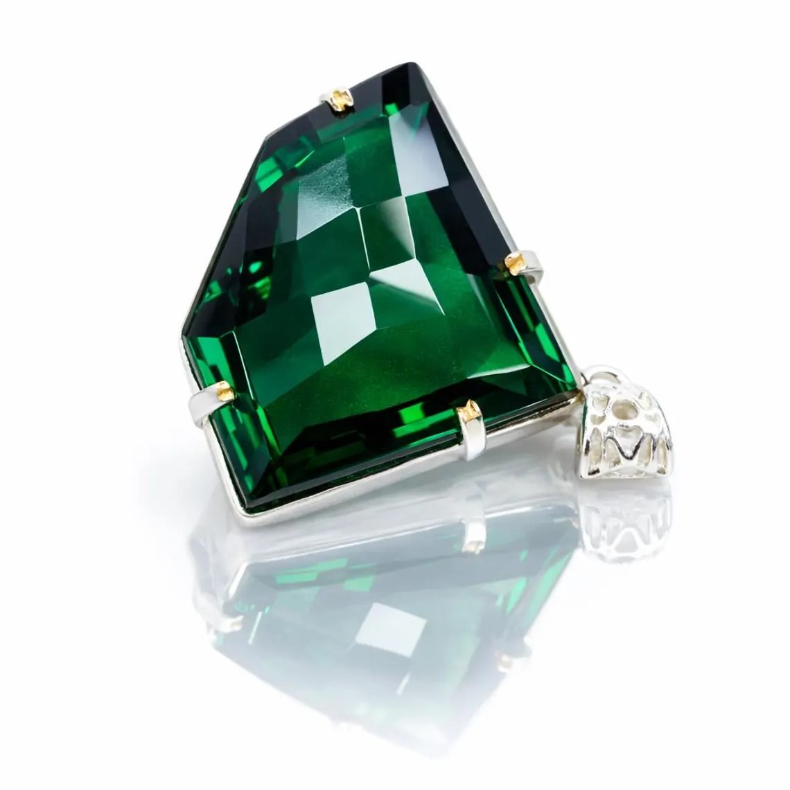 60+ Ct Green Topaz Color Glass German Silver Fancy Shape Gemstone
