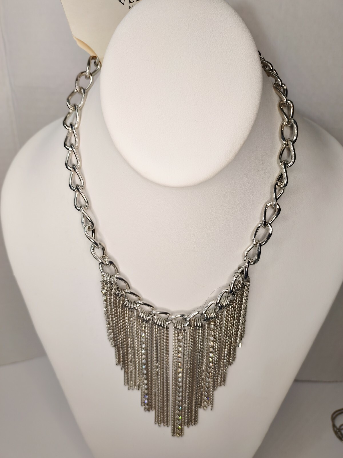 Versona Rhinestone Chain Fringe Silver Tone Necklace