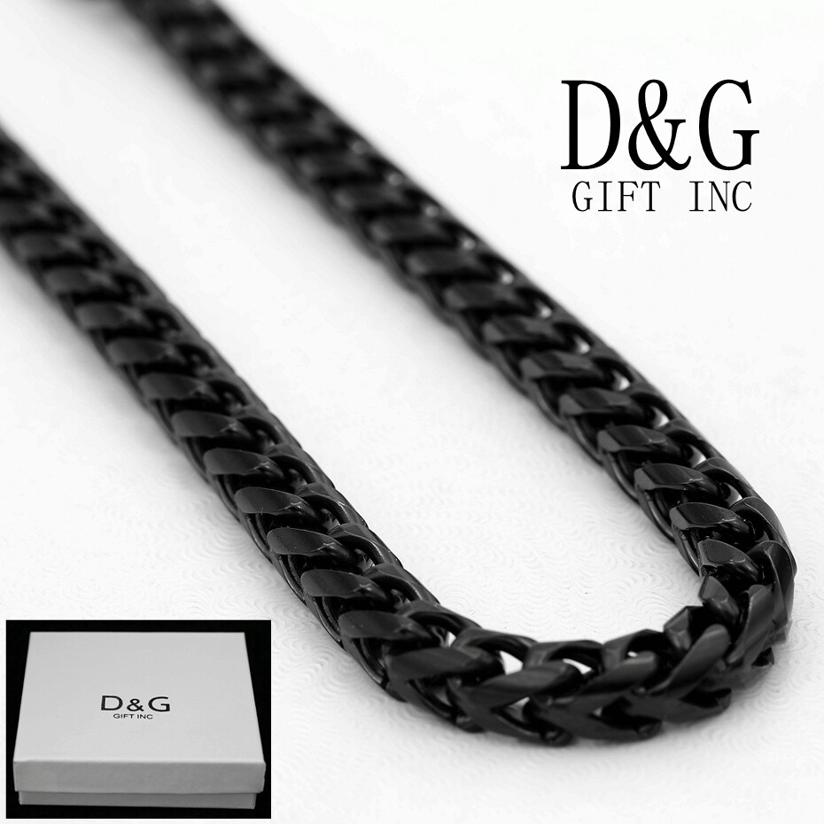DG Men’s 24″ Franco Chain Necklace 5mm Black Stainless Steel Unisex~Box