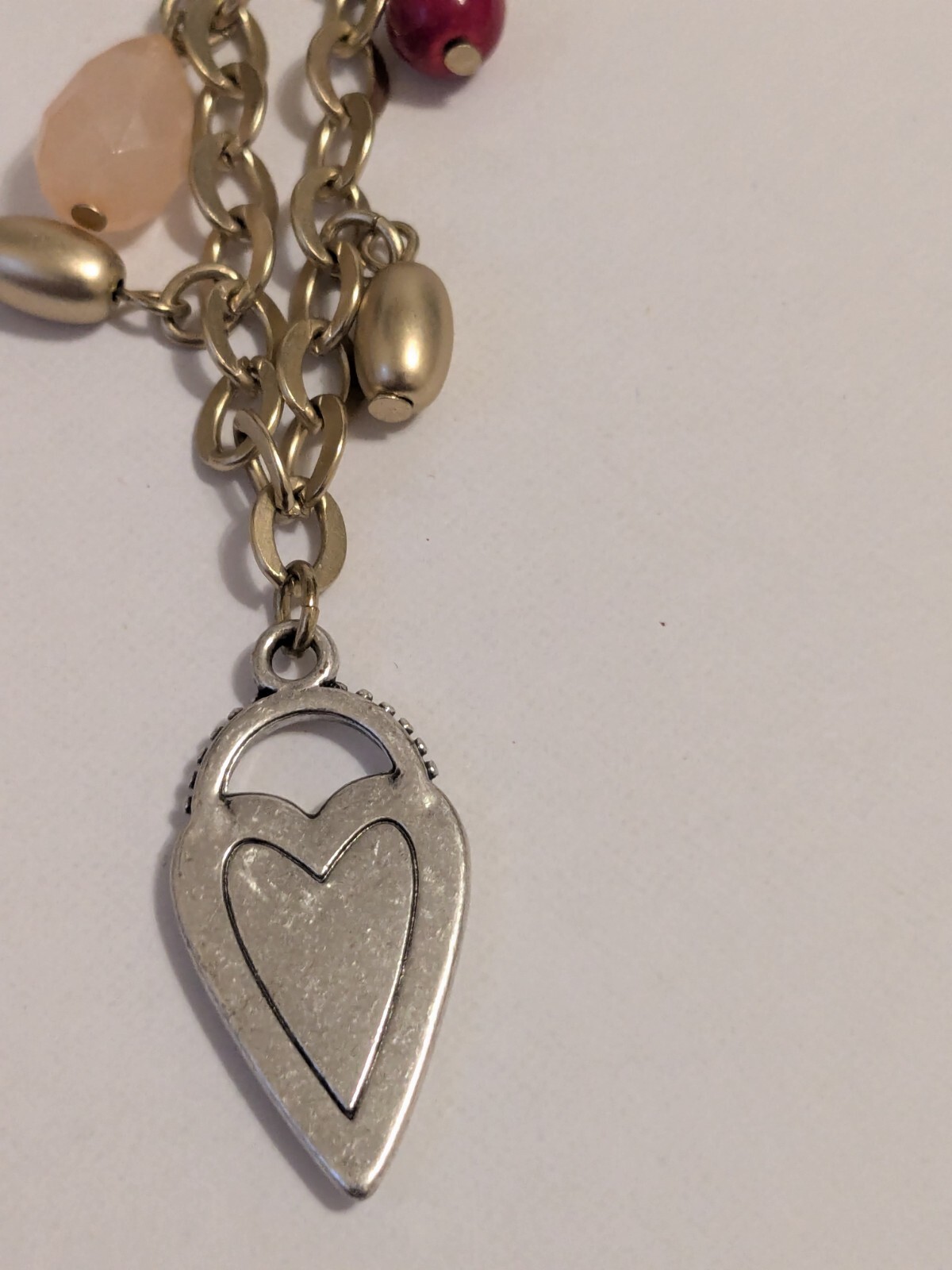 Chico’s Gold Tone Charm Heart Necklace With Multiple Charms & Beads. 34″. BOHO