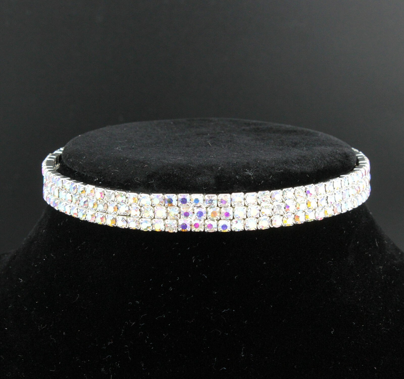 3-Row White AB Austrian Rhinestone Crystal Choker Necklace Party Silver N175AB