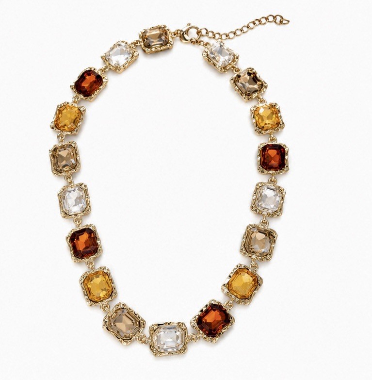 Multicolor Gold plated Non-Tarnish Cushion Crystal Choker Adjustable