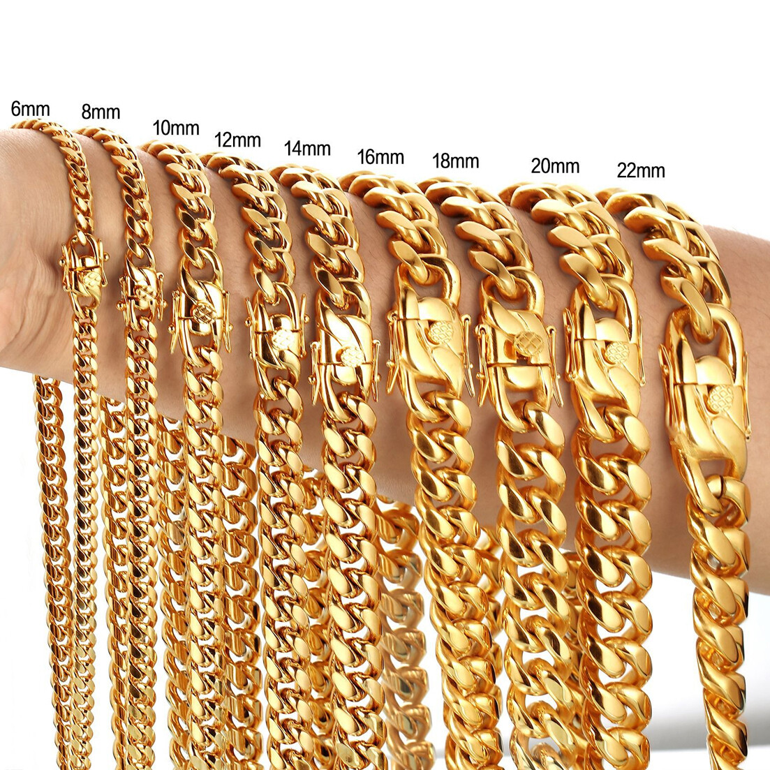 Miami Cuban Link Chain Necklace Bracelet 18k Gold Plated Stainless Steel 6-18mm