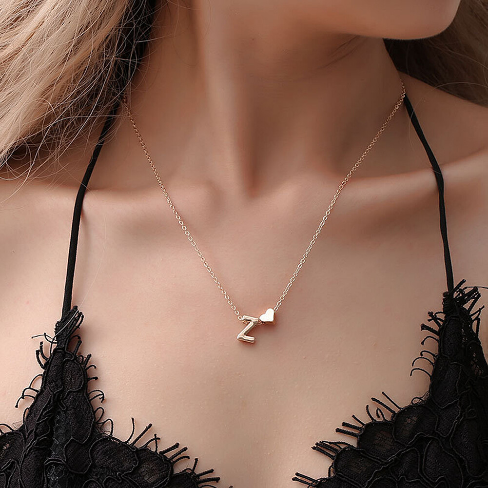 US Charm Heart Letter Initial A-Z Alphabet Pendant Chain Necklace Christmas Gift